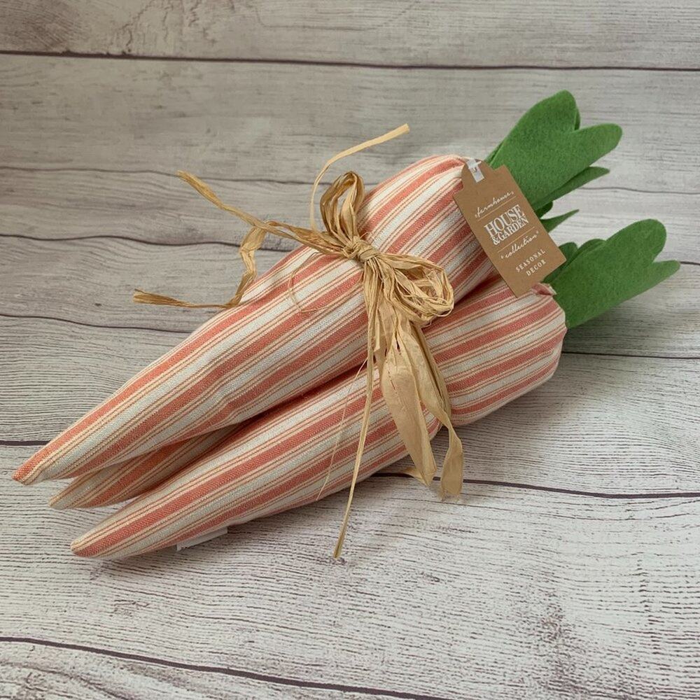 House & Garden Farmhouse Orange Striped Carrot Set of 3 with Jute Bow Easter